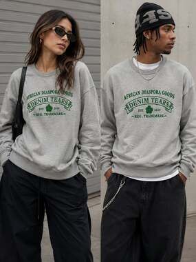 Denim Tears African Diaspora Goods Gray Crewneck Sweatshirt Green Logo XL USA